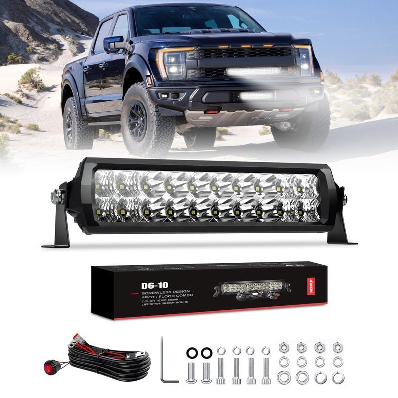 4WDKING LED Light Bar 10 inch Dual Row Light Bar with DT Connector Wiring Harness Kit 90W Flood and Spot Combo Beam Work Light for Truck Cars ATV UTV Boat - Image 1
